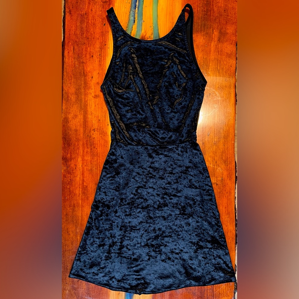H&M Black Crushed Velvet Open Back Skater Dress